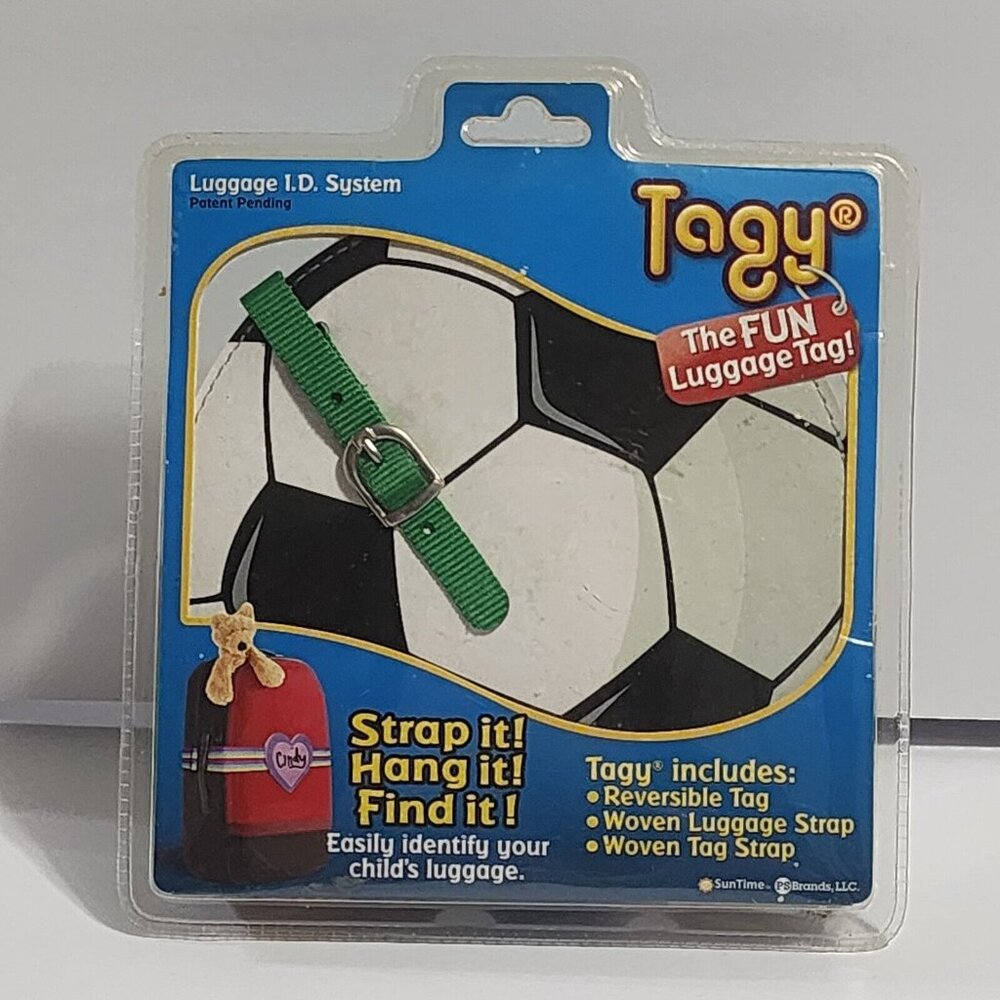 Tagy Soccer & Tennis Ball Reversible‎ Luggage Tag Woven Strap New